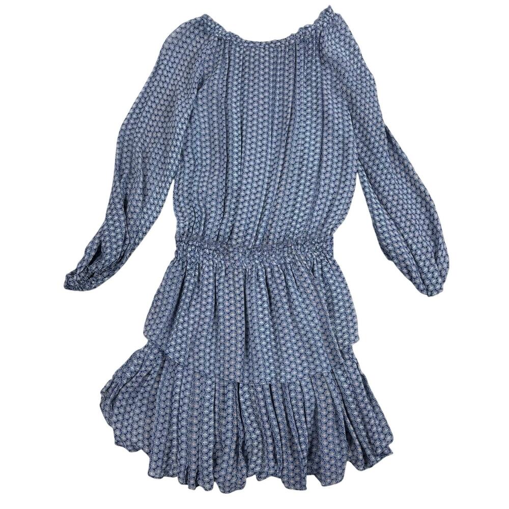 LoveShackFancy Blue Popover Mini Dress Long Sleeve Tiered Ruffle Size M - Picture 3 of 12